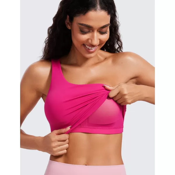 imageCRZ YOGA Butterluxe One Shoulder Longline Sports Bra for Women  Asymmetrical Yoga Bra Workout Crop Built in Bra Tank TopsGranita Pink