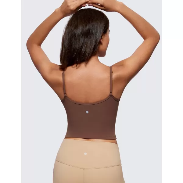 imageCRZ YOGA Butterluxe Womens Sweetheart Longline Sports Bra  Adjustable Thin Strap Workout Tank Tops Yoga Padded CamisoleCoffee Brown