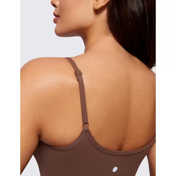 imageCRZ YOGA Butterluxe Womens Sweetheart Longline Sports Bra  Adjustable Thin Strap Workout Tank Tops Yoga Padded CamisoleCoffee Brown