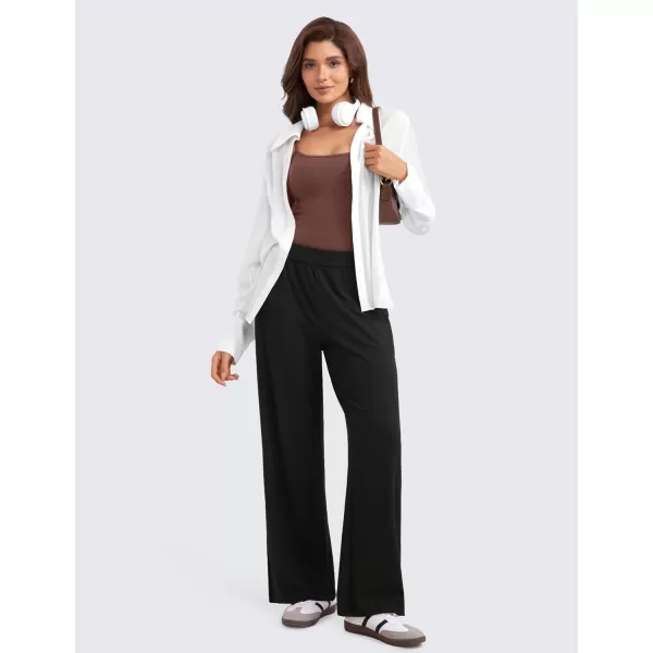 imageCRZ YOGA Comfy Ribbed Sweatpants Women 305 Wide Leg Casual Lounge Travel Pants with PocketsBlack