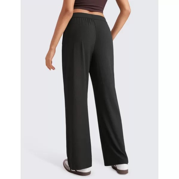 imageCRZ YOGA Comfy Ribbed Sweatpants Women 305 Wide Leg Casual Lounge Travel Pants with PocketsBlack