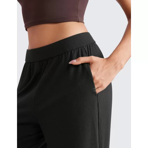 imageCRZ YOGA Comfy Ribbed Sweatpants Women 305 Wide Leg Casual Lounge Travel Pants with PocketsBlack