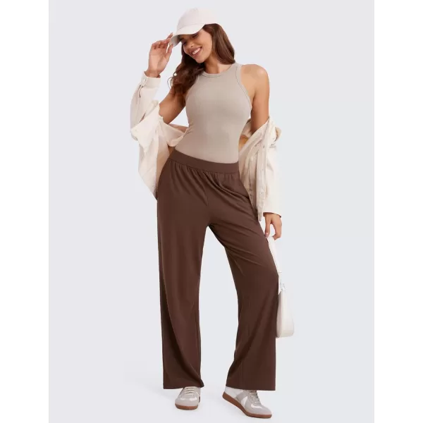 imageCRZ YOGA Comfy Ribbed Sweatpants Women 305 Wide Leg Casual Lounge Travel Pants with PocketsCoffee Brown