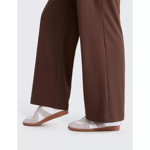 imageCRZ YOGA Comfy Ribbed Sweatpants Women 305 Wide Leg Casual Lounge Travel Pants with PocketsCoffee Brown