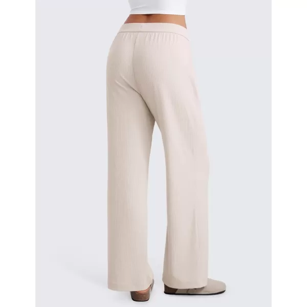 imageCRZ YOGA Comfy Ribbed Sweatpants Women 305 Wide Leg Casual Lounge Travel Pants with PocketsMilky White Bone