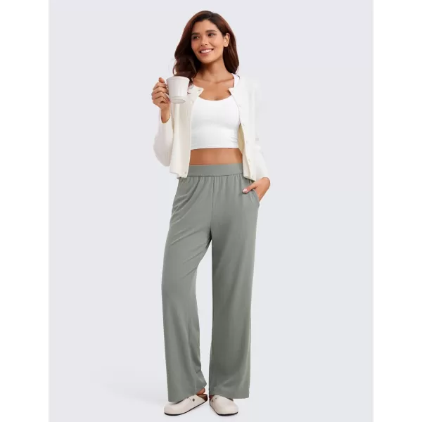 imageCRZ YOGA Comfy Ribbed Sweatpants Women 305 Wide Leg Casual Lounge Travel Pants with PocketsSterling