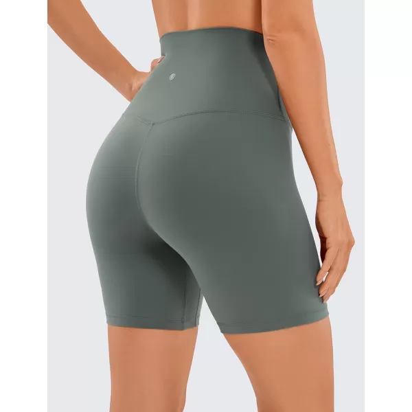 imageCRZ YOGA Super High Waisted Butterluxe Womens Biker Shorts 6 Inches  Buttery Soft Workout Yoga Shorts Over BellyGrey Sage