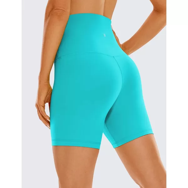 imageCRZ YOGA Super High Waisted Butterluxe Womens Biker Shorts 6 Inches  Buttery Soft Workout Yoga Shorts Over BellyNeon Spectral Blue