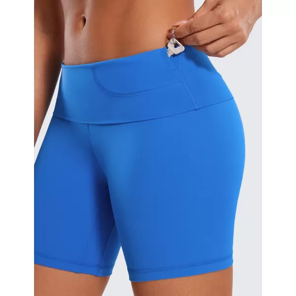 imageCRZ YOGA Super High Waisted Butterluxe Womens Biker Shorts 6 Inches  Buttery Soft Workout Yoga Shorts Over BellySparkle Blue