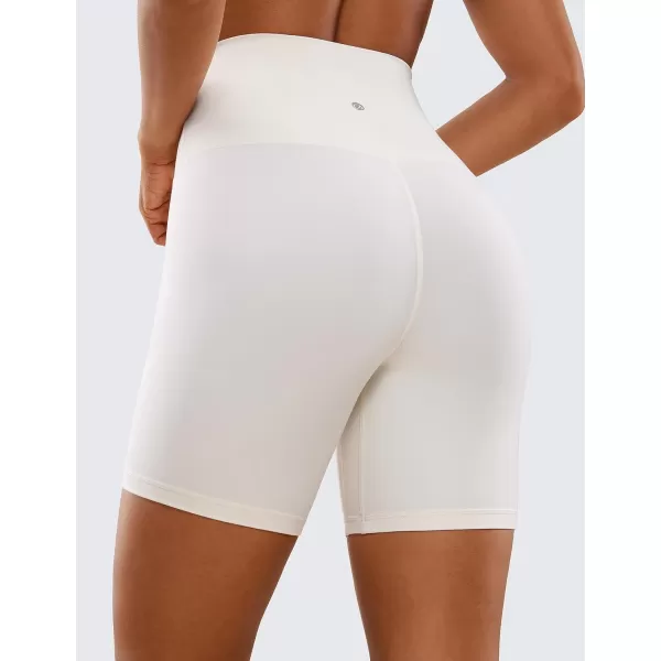 imageCRZ YOGA Super High Waisted Butterluxe Womens Biker Shorts 6 Inches  Buttery Soft Workout Yoga Shorts Over BellyWhite Apricot