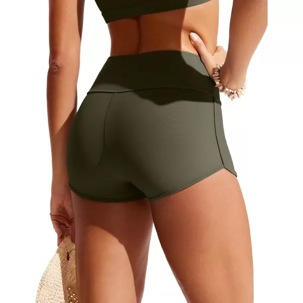 imageCRZ YOGA Womens 3 Swim Shorts  High Waisted Board Shorts Quick Dry Bathing Suit Bottoms Dolphin Boy Shorts with LinerDark Olive