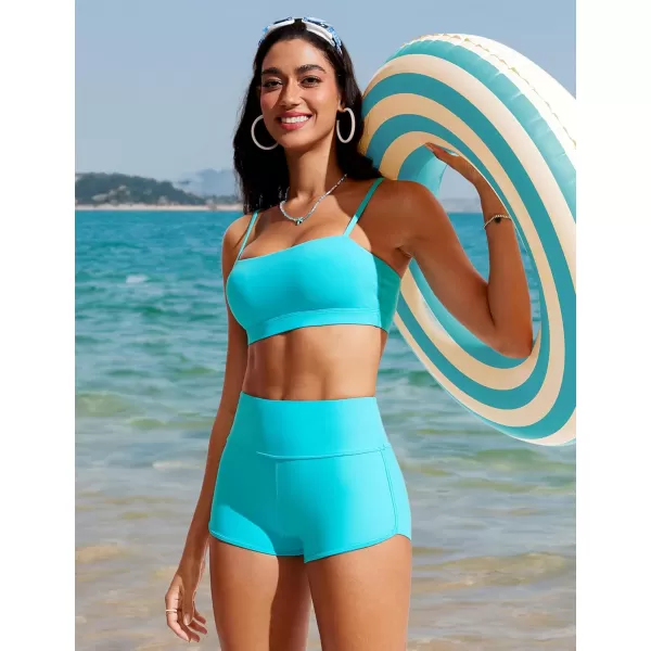 imageCRZ YOGA Womens 3 Swim Shorts  High Waisted Board Shorts Quick Dry Bathing Suit Bottoms Dolphin Boy Shorts with LinerTurquoise