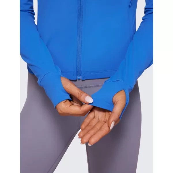 imageCRZ YOGA Womens Butterluxe Full Zip Workout Hoodie Jackets Slim Fit Hooded Athletic Yoga Lightweight Jacket with Thumb HolesSparkle Blue