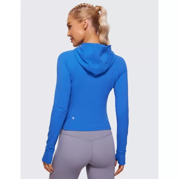 imageCRZ YOGA Womens Butterluxe Full Zip Workout Hoodie Jackets Slim Fit Hooded Athletic Yoga Lightweight Jacket with Thumb HolesSparkle Blue