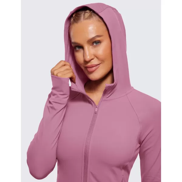 imageCRZ YOGA Womens Butterluxe Full Zip Workout Hoodie Jackets Slim Fit Hooded Athletic Yoga Lightweight Jacket with Thumb HolesVelvet Dust