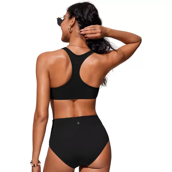 imageCRZ YOGA Womens Racerback Bikini Tops Scoop Neck Bathing Suit Swimsuit Top Padded Swim Sport BraBlack