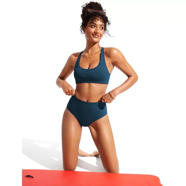 imageCRZ YOGA Womens Racerback Bikini Tops Scoop Neck Bathing Suit Swimsuit Top Padded Swim Sport BraInsignia Blue
