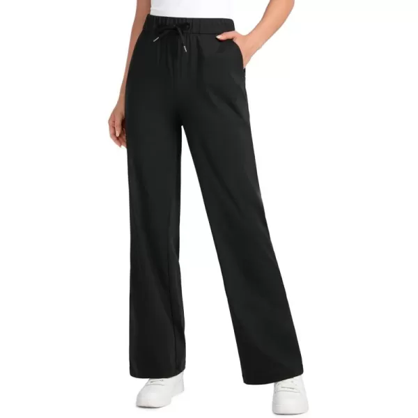 imageCRZ YOGA 4Way Stretch Casual Pants for Womens 305quot Straight Wide Leg Work Pants with PocketsBlack