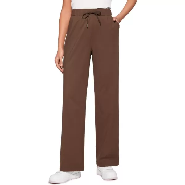 imageCRZ YOGA 4Way Stretch Casual Pants for Womens 305quot Straight Wide Leg Work Pants with PocketsCoffee Brown