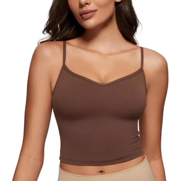 imageCRZ YOGA Butterluxe Womens Sweetheart Longline Sports Bra  Adjustable Thin Strap Workout Tank Tops Yoga Padded CamisoleCoffee Brown