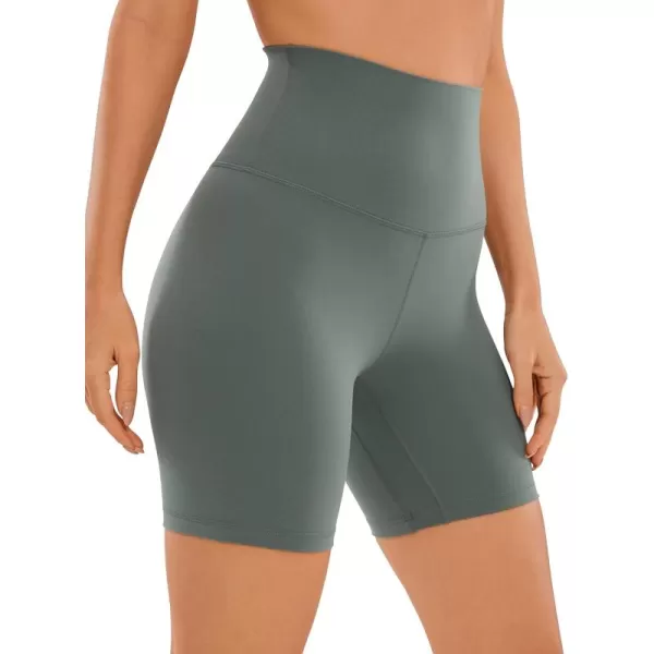 imageCRZ YOGA Super High Waisted Butterluxe Womens Biker Shorts 6 Inches  Buttery Soft Workout Yoga Shorts Over BellyGrey Sage