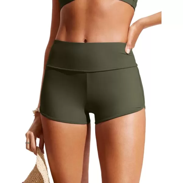 imageCRZ YOGA Womens 3 Swim Shorts  High Waisted Board Shorts Quick Dry Bathing Suit Bottoms Dolphin Boy Shorts with LinerDark Olive