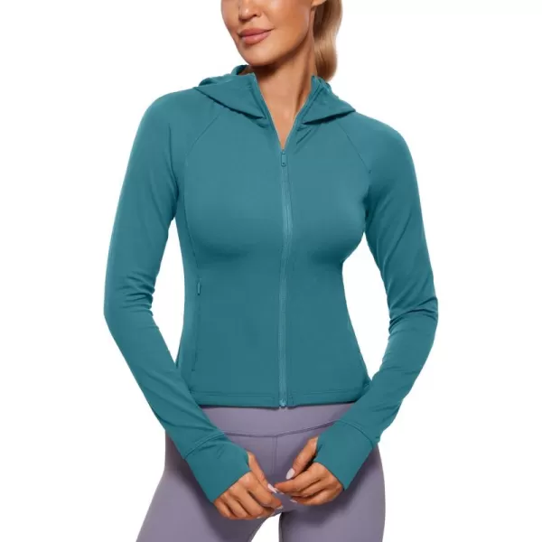 imageCRZ YOGA Womens Butterluxe Full Zip Workout Hoodie Jackets Slim Fit Hooded Athletic Yoga Lightweight Jacket with Thumb HolesGreen Jade