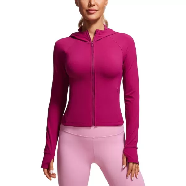 imageCRZ YOGA Womens Butterluxe Full Zip Workout Hoodie Jackets Slim Fit Hooded Athletic Yoga Lightweight Jacket with Thumb HolesMagenta Purple