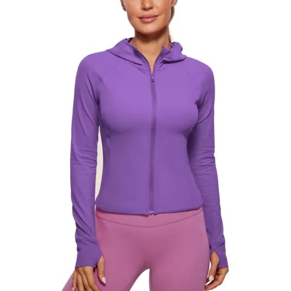 imageCRZ YOGA Womens Butterluxe Full Zip Workout Hoodie Jackets Slim Fit Hooded Athletic Yoga Lightweight Jacket with Thumb HolesRoyal Lilac