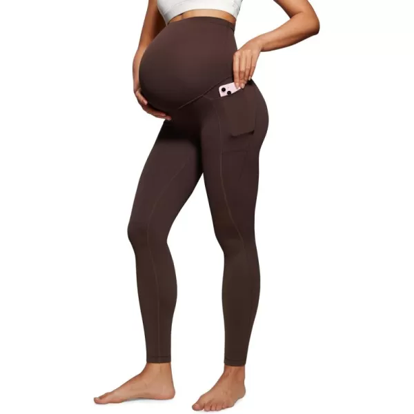 imageCRZ YOGA Womens Butterluxe Maternity Leggings with Pockets Over The Belly 28quot  Soft Workout Active Yoga Pregnancy PantsHot Fudge Brown