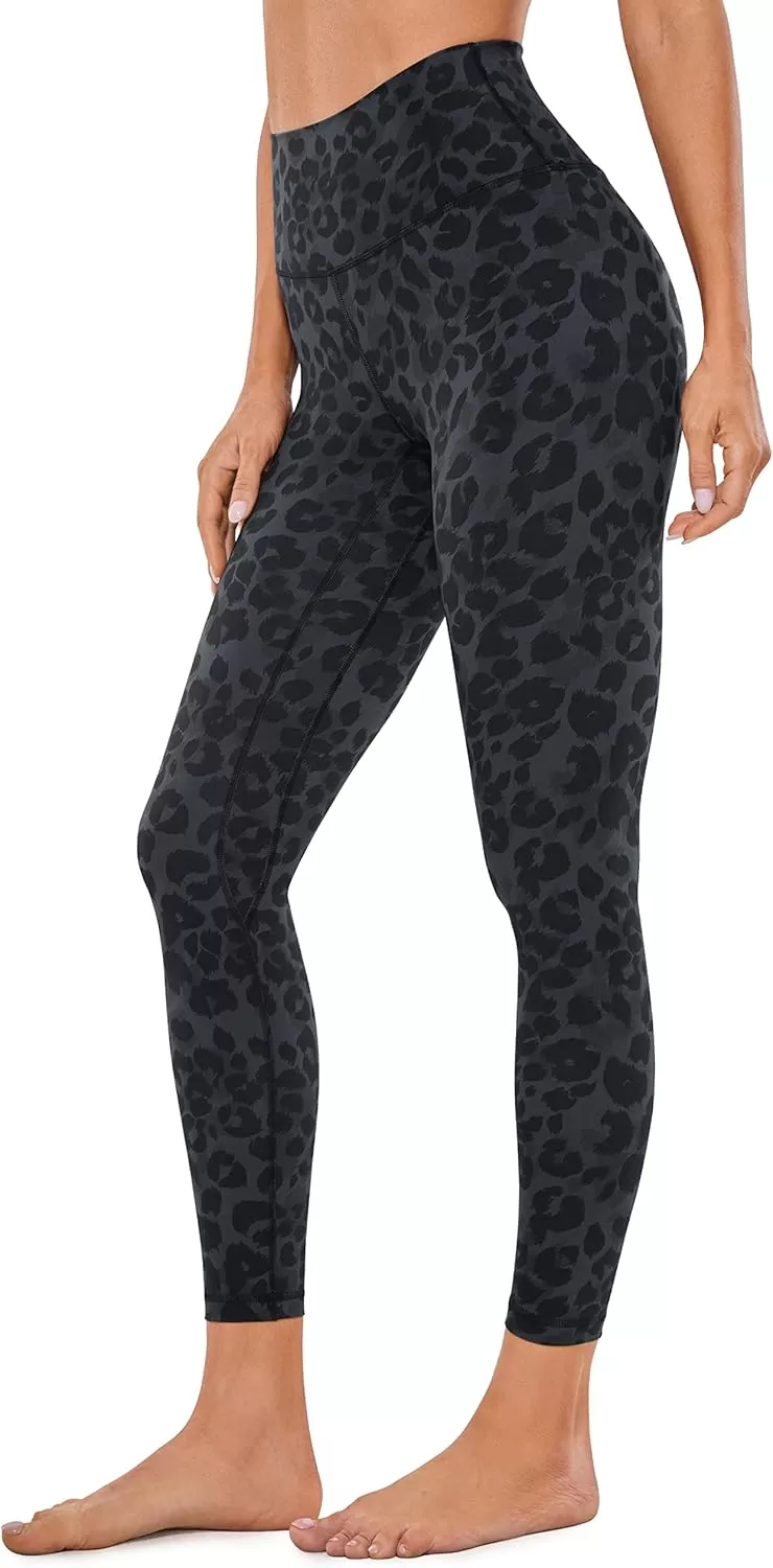 imageCRZ YOGA Womens Brushed Naked Feeling Workout Leggings 25quot  High Waisted Gym Compression Tummy Control Yoga PantsCharcoal Snow Leopard
