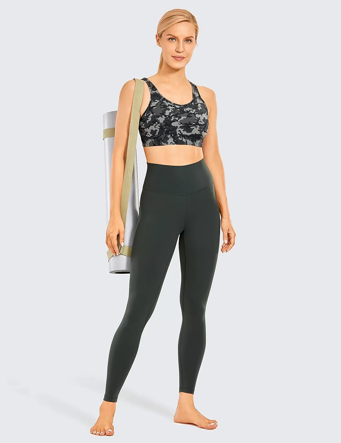 imageCRZ YOGA Womens Brushed Naked Feeling Workout Leggings 25quot  High Waisted Gym Compression Tummy Control Yoga PantsGrey Olive