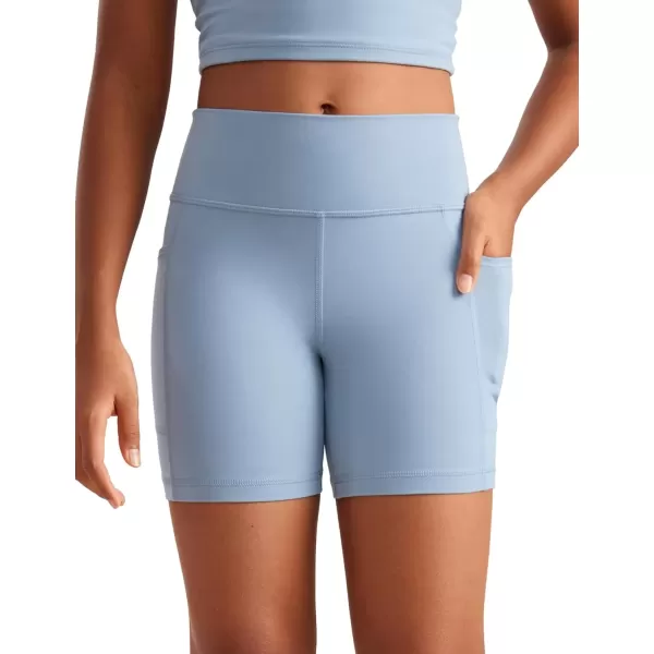 imageCRZ YOGA Girls Butterluxe Athletic High Waist Biker Shorts with Pockets  Lounge Active Dance Yoga Running Shorts Kids TeenCambric Blue