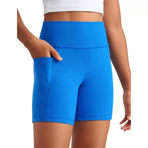 imageCRZ YOGA Girls Butterluxe Athletic High Waist Biker Shorts with Pockets  Lounge Active Dance Yoga Running Shorts Kids TeenSparkle Blue