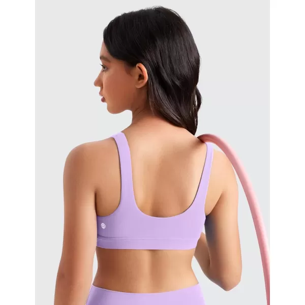 imageCRZ YOGA Girls Butterluxe Training Sports Bra  Scoop Neck U Back Yoga Bra for Teens Kids Dance Crop TopElfin Purple