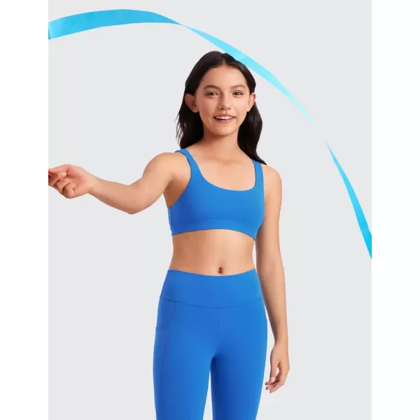 imageCRZ YOGA Girls Butterluxe Training Sports Bra  Scoop Neck U Back Yoga Bra for Teens Kids Dance Crop TopSparkle Blue