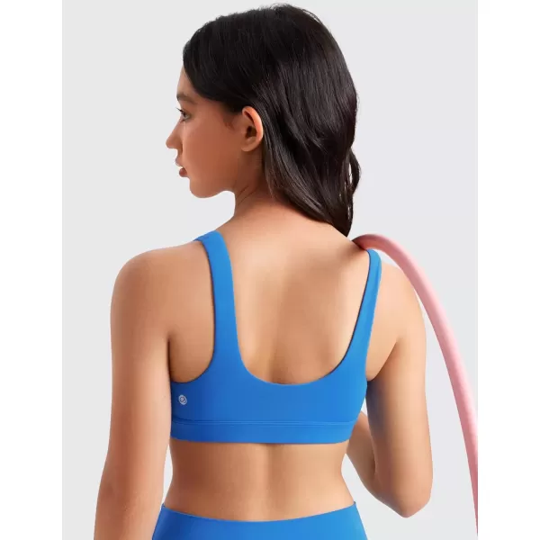 imageCRZ YOGA Girls Butterluxe Training Sports Bra  Scoop Neck U Back Yoga Bra for Teens Kids Dance Crop TopSparkle Blue