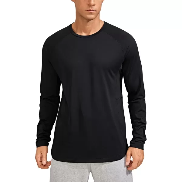 imageCRZ YOGA Lightweight Long Sleeve Shirts for Men Moisture Wicking Quick Dry Shirt Workout Running Basic Tee TopsBlack