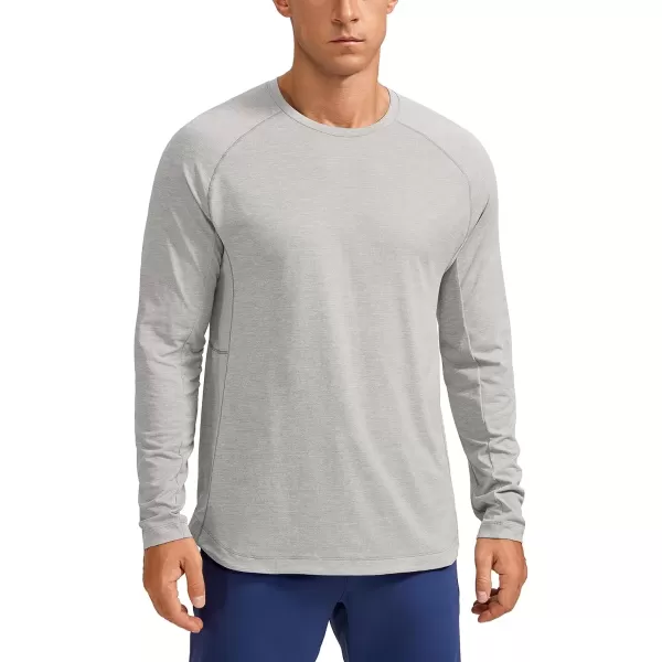 imageCRZ YOGA Lightweight Long Sleeve Shirts for Men Moisture Wicking Quick Dry Shirt Workout Running Basic Tee TopsLight Gray Heather