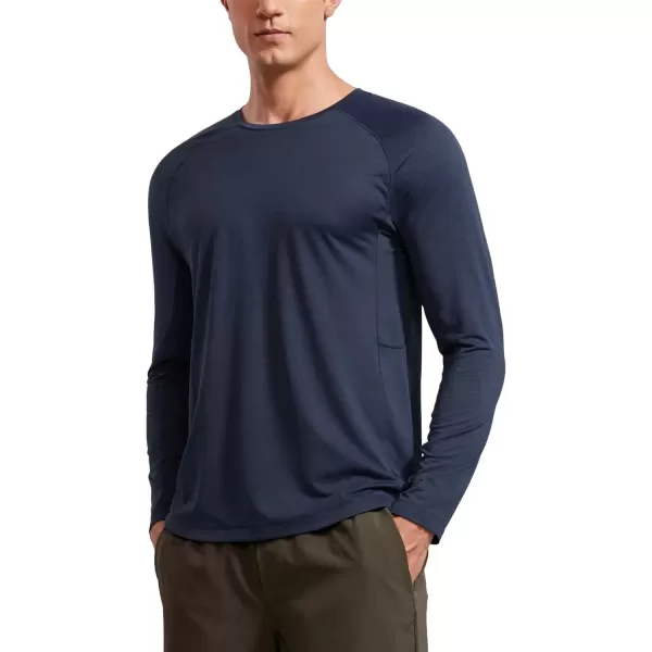 imageCRZ YOGA Lightweight Long Sleeve Shirts for Men Moisture Wicking Quick Dry Shirt Workout Running Basic Tee TopsNavyheather