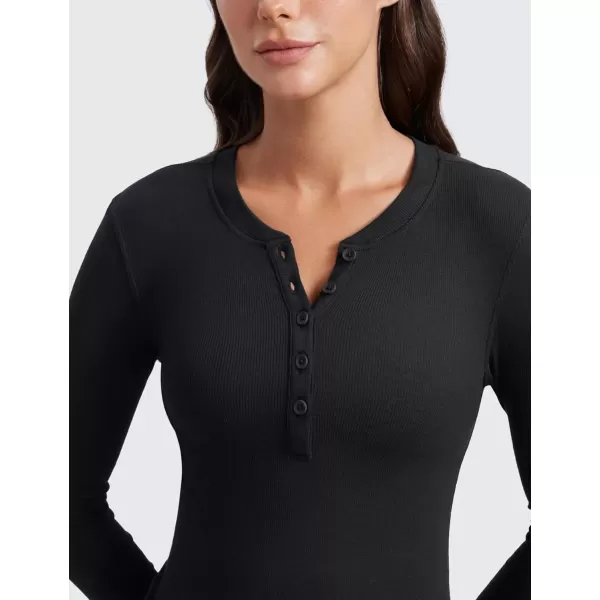 imageCRZ YOGA Ribbed Modal Casual Long Sleeve Henley Shirts for Women Soft Stretchy Knit Layering Basic Fitted Athletic TopsBlack