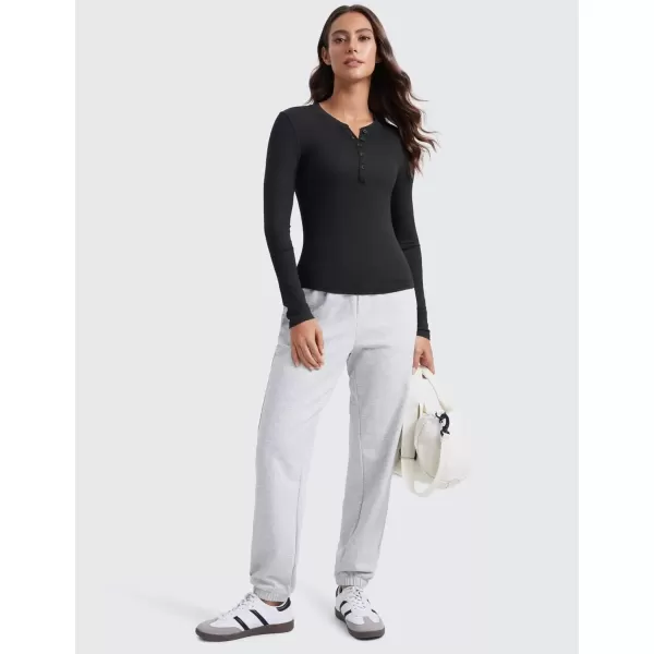 imageCRZ YOGA Ribbed Modal Casual Long Sleeve Henley Shirts for Women Soft Stretchy Knit Layering Basic Fitted Athletic TopsBlack