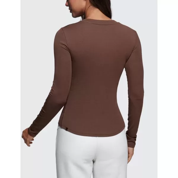 imageCRZ YOGA Ribbed Modal Casual Long Sleeve Henley Shirts for Women Soft Stretchy Knit Layering Basic Fitted Athletic TopsCoffee Brown