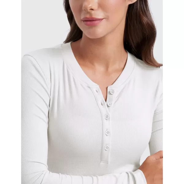 imageCRZ YOGA Ribbed Modal Casual Long Sleeve Henley Shirts for Women Soft Stretchy Knit Layering Basic Fitted Athletic TopsMilky White Bone