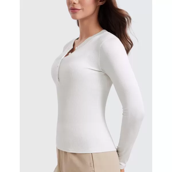 imageCRZ YOGA Ribbed Modal Casual Long Sleeve Henley Shirts for Women Soft Stretchy Knit Layering Basic Fitted Athletic TopsMilky White Bone