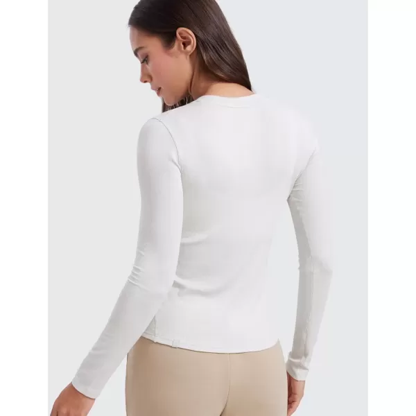 imageCRZ YOGA Ribbed Modal Casual Long Sleeve Henley Shirts for Women Soft Stretchy Knit Layering Basic Fitted Athletic TopsMilky White Bone