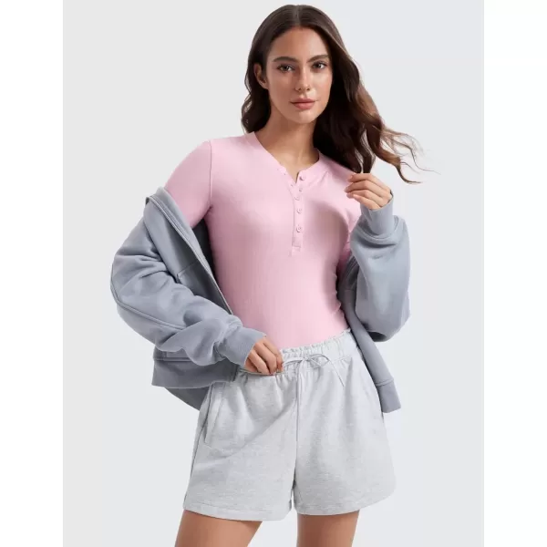 imageCRZ YOGA Ribbed Modal Casual Long Sleeve Henley Shirts for Women Soft Stretchy Knit Layering Basic Fitted Athletic TopsPink Peony