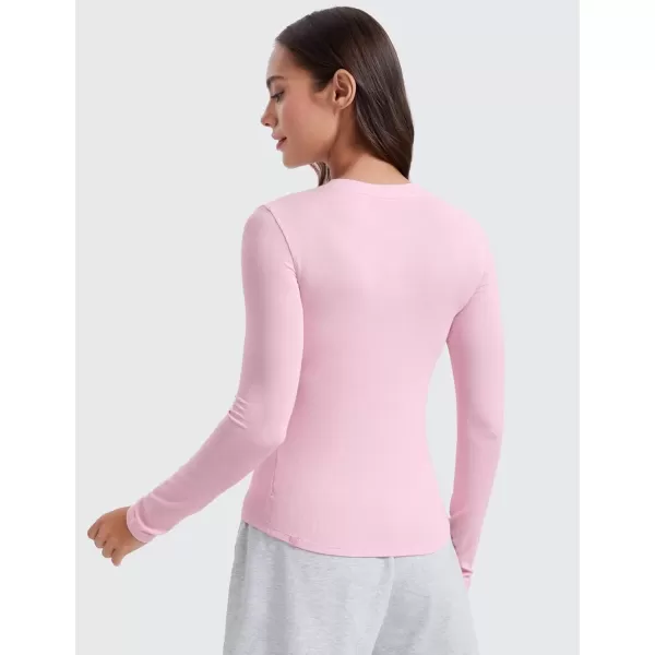 imageCRZ YOGA Ribbed Modal Casual Long Sleeve Henley Shirts for Women Soft Stretchy Knit Layering Basic Fitted Athletic TopsPink Peony