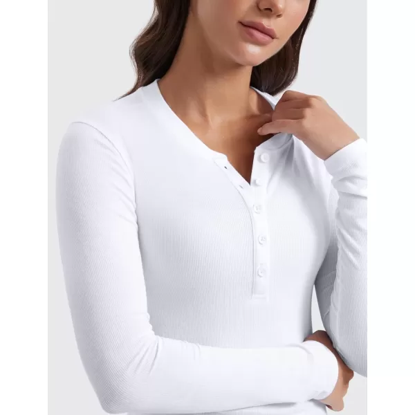 imageCRZ YOGA Ribbed Modal Casual Long Sleeve Henley Shirts for Women Soft Stretchy Knit Layering Basic Fitted Athletic TopsWhite