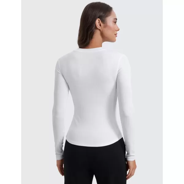 imageCRZ YOGA Ribbed Modal Casual Long Sleeve Henley Shirts for Women Soft Stretchy Knit Layering Basic Fitted Athletic TopsWhite